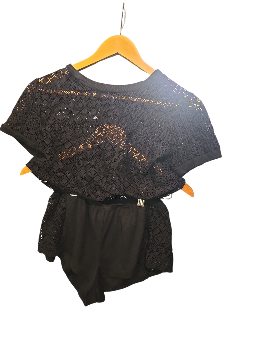 Victoria's Secret Black Eyelet Lace Crop Top & Bottoms